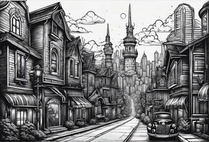 very dark emerald city tattoo idea