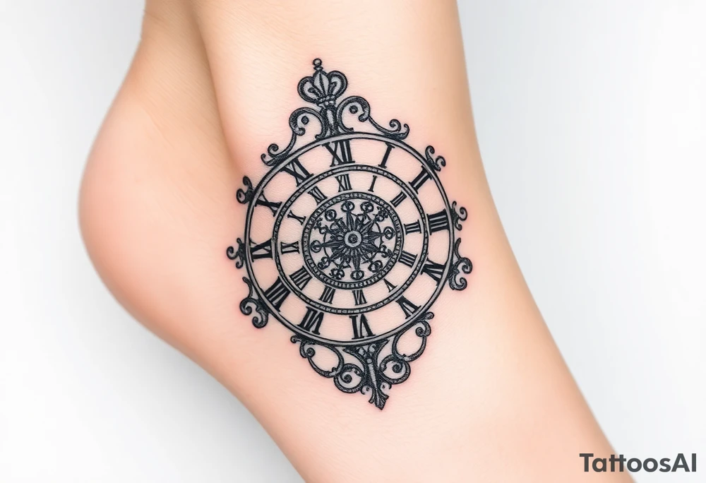 vintage roman numerals within ornate clockwork mechanism tattoo idea