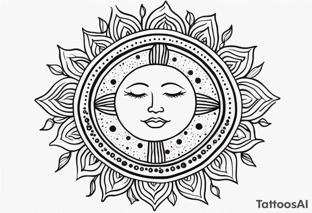 simple sun made of black dots and circles tattoo idea