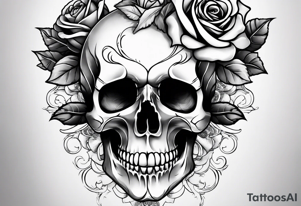 Skull rose santanic pagan realistic tattoo idea
