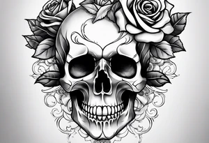 Skull rose santanic pagan realistic tattoo idea