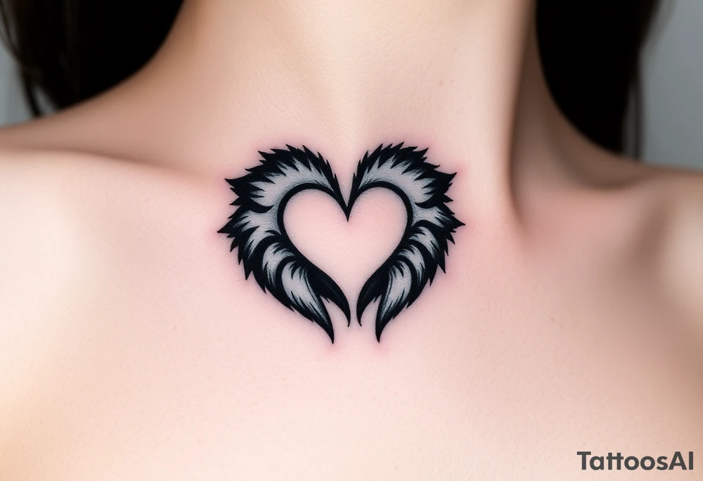 A black-and-gray shaded wolf paw forming a heart, with sharp fur details and intense shading for a bold, mystical look tattoo idea