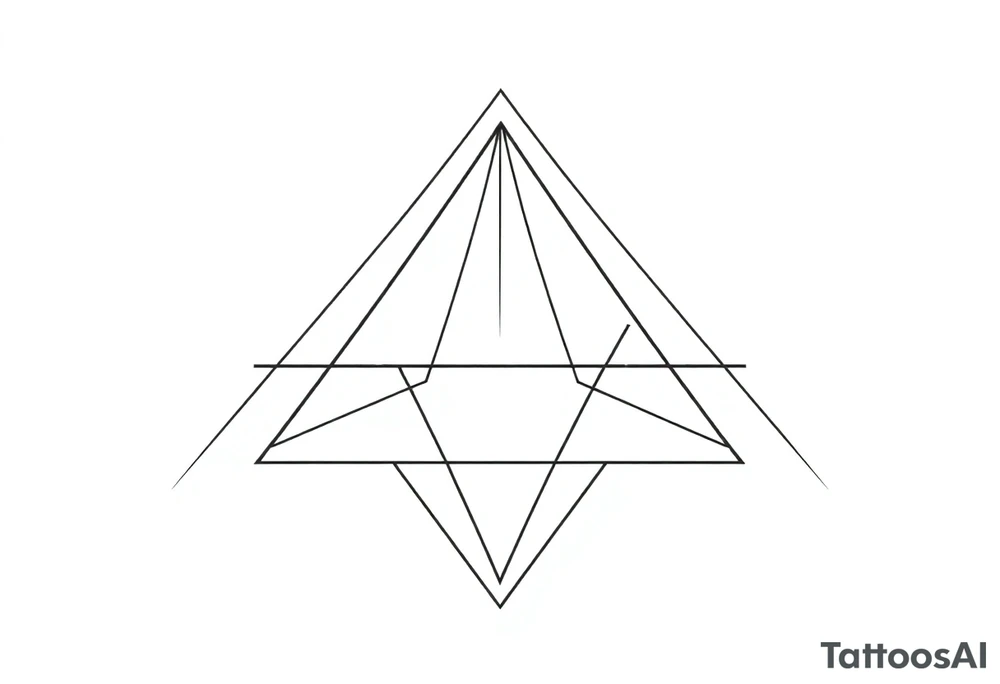 Five different lines meet in the center but should be back psychedelic and trippy and should be geometric lines and simple in a triangular shape tattoo idea