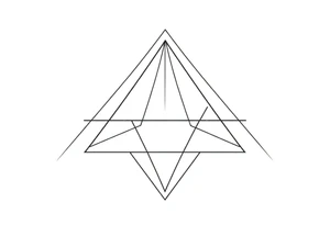 Five different lines meet in the center but should be back psychedelic and trippy and should be geometric lines and simple in a triangular shape tattoo idea