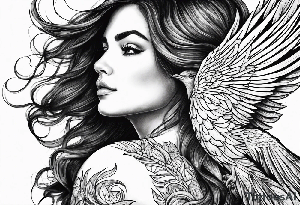 Woman rising into the phoenix tattoo idea