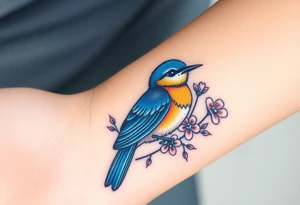 Bluebird with wild flowers tattoo idea