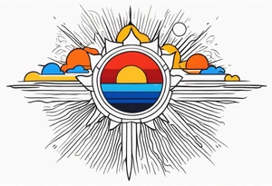 a simple red, blue, orange, and yellow sun with no white space and no faces tattoo idea