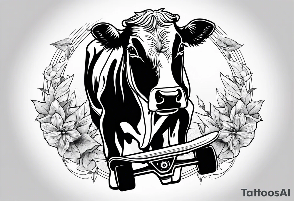 Cow riding skateboard tattoo idea