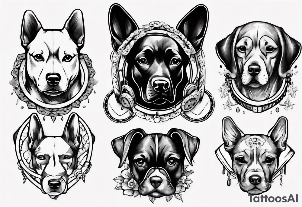 a dog with 6
 collars tattoo idea