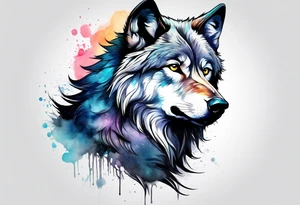 Fluffy wolf sitting upright tattoo idea