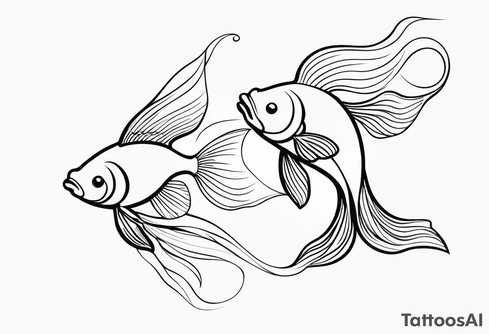 Design a small tattoo featuring a pair of goldfish intertwined, symbolizing harmony and companionship in a flowing design tattoo idea