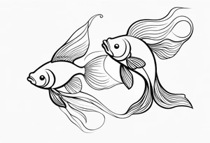 Design a small tattoo featuring a pair of goldfish intertwined, symbolizing harmony and companionship in a flowing design tattoo idea
