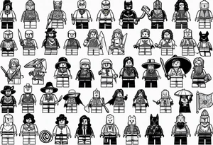 Variety of Lego minifigures traditional style flash sheet tattoo idea