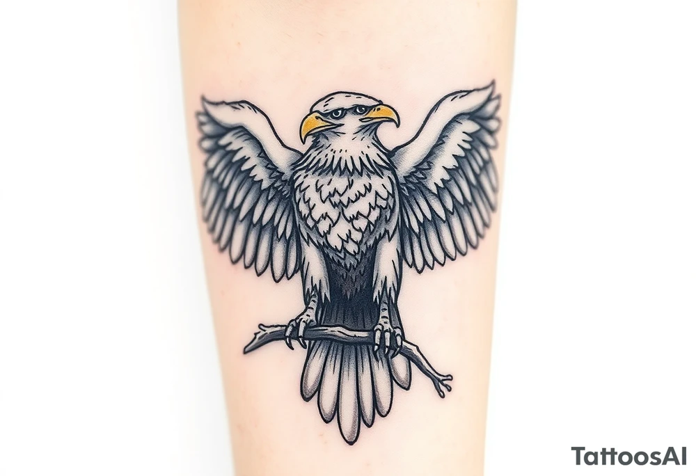 A majestic Moravian eagle perched on a branch, its wings spread wide, symbolizing freedom and strength tattoo idea