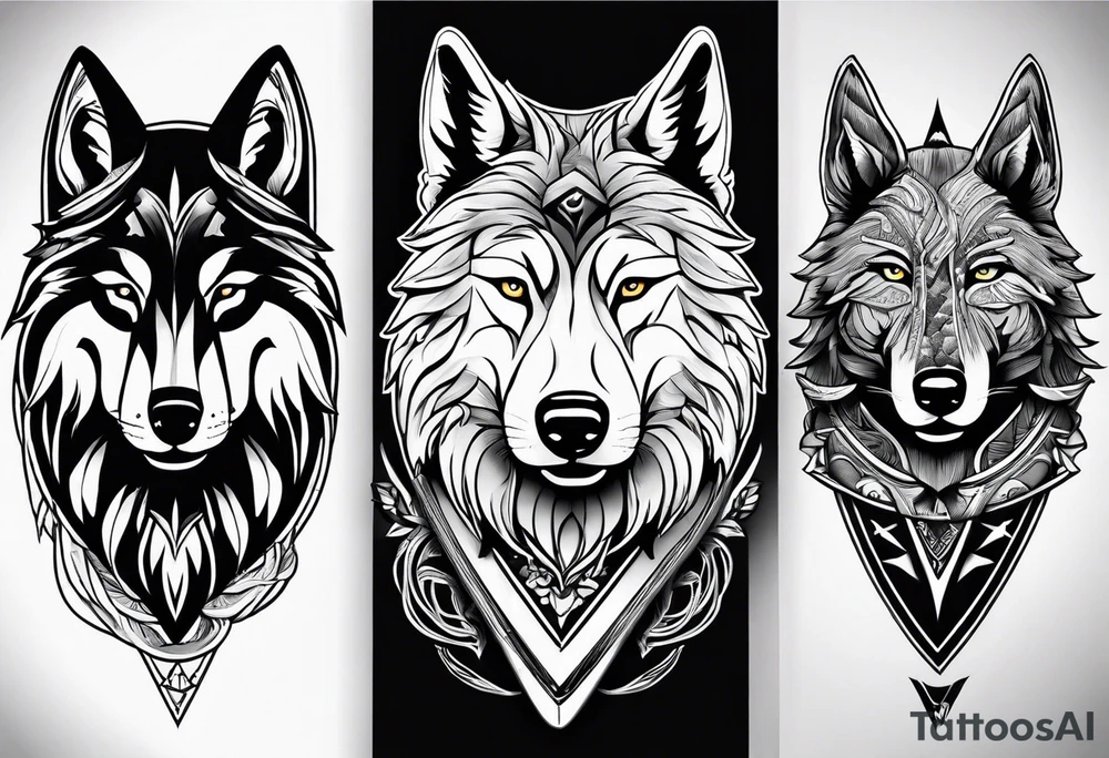 a pack muscular of wolves on surfboards tattoo idea