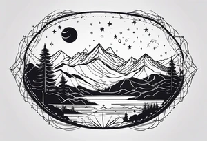 Simple constellation lines over mountain range tattoo idea