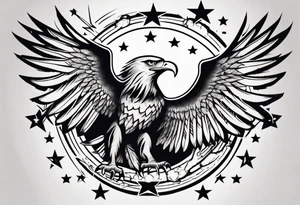 eagle taking flight, surrounded by four stars tattoo idea