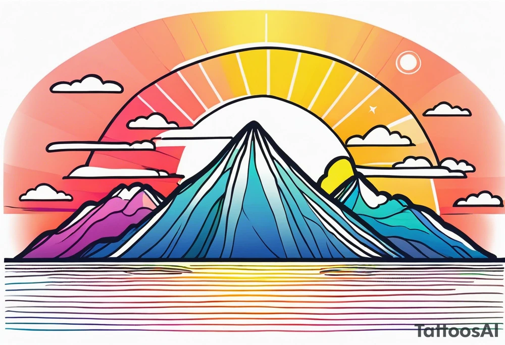 minimalistic sunrise with rainbow tattoo idea