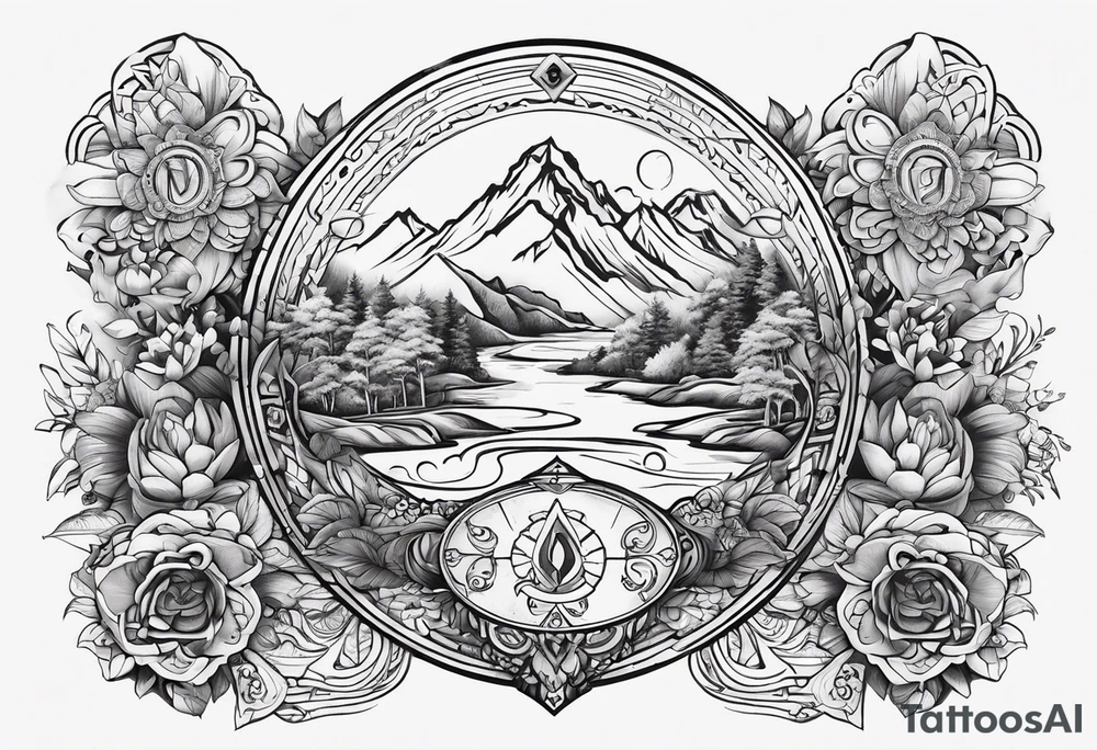 symbols representing adventure and karma, with flowing elements to signify your go-with-the-flow attitude. tattoo idea