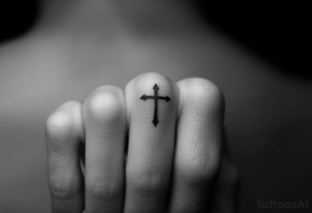 3 simple cross side by side on top of the 4th finger. elegant, simple.
Use simple t that are simple lines, like a micro tattoo. no complicated designs or lines

only finger tattoo, on a single finger.
do not show other body parts tattoo idea