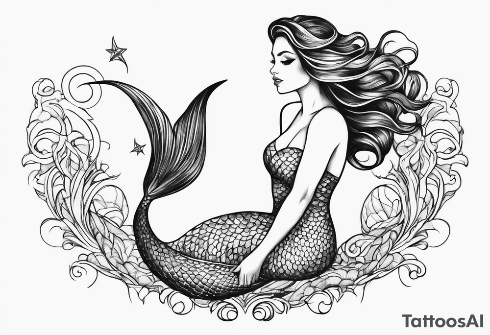 Draw me a nice magical mermaid fish tail tattoo idea