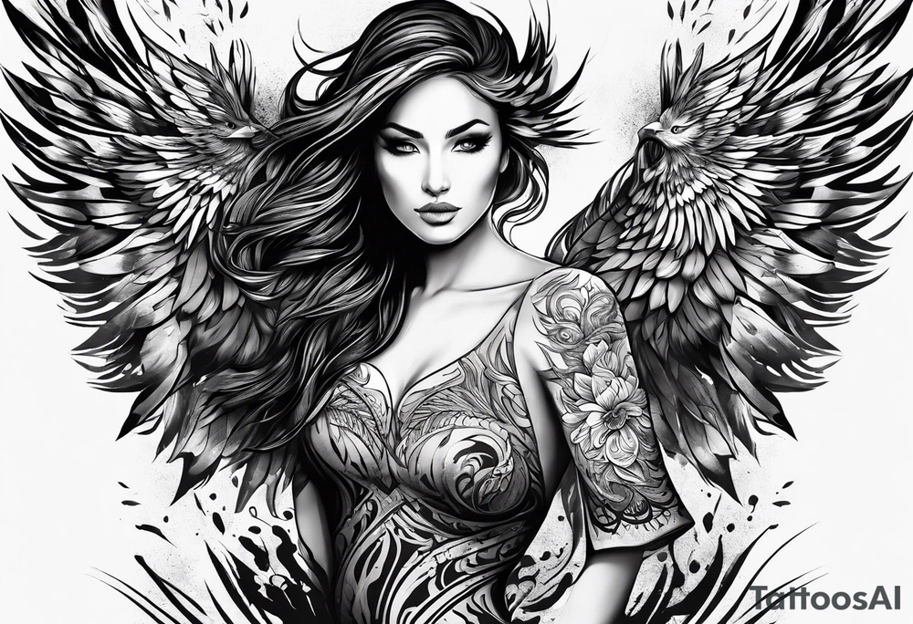 Like a phoenix rising from ashes, a woman who's has been through pain and now finding her strength tattoo idea