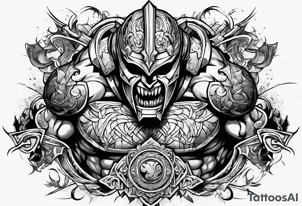 Ripped angry gladiator tattoo idea