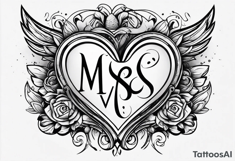 Simple Heart with the letters MS inside tattoo idea
