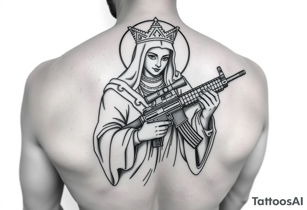 Saint Barbara carrying an M4 rifle tattoo idea