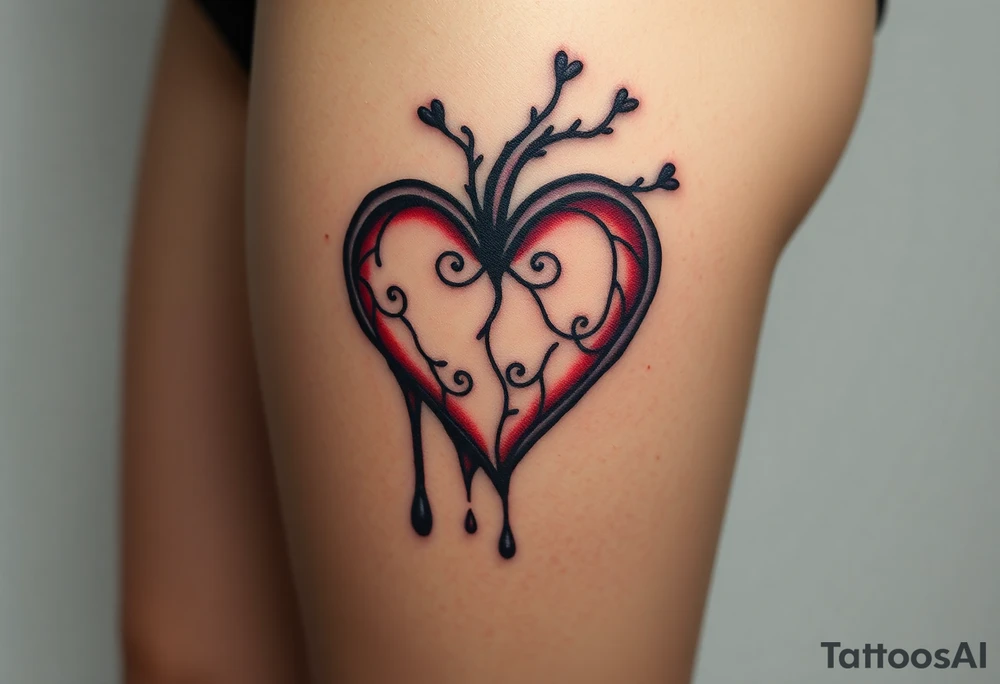 A bleeding heart with blackened edges, transitioning into a smoky, fading effect, symbolizing love lost to time. tattoo idea