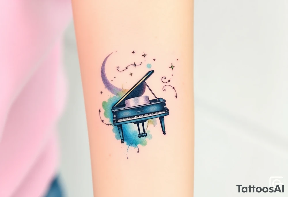 dream grand piano under the stars swirl tattoo idea