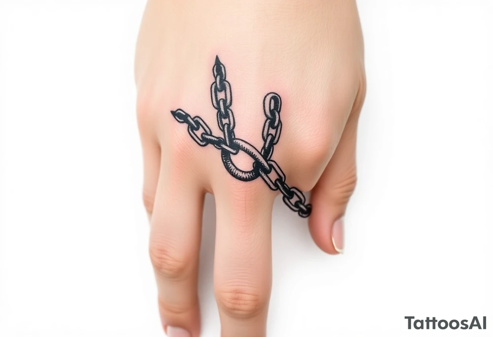 gothic chains intertwined on pointer finger and thumb tattoo idea