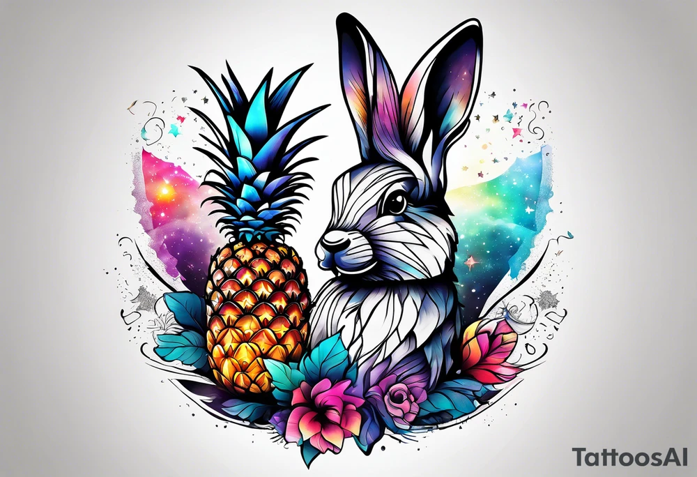 Animals in Amsterdam featuring colours of the universe and galaxies and pineapple tattoo idea