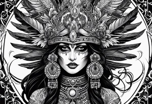 kali, goddess pirate, pachamama, valkrye, warrior, skull, lotus azul, wing, eagle, zenza resonance tattoo idea