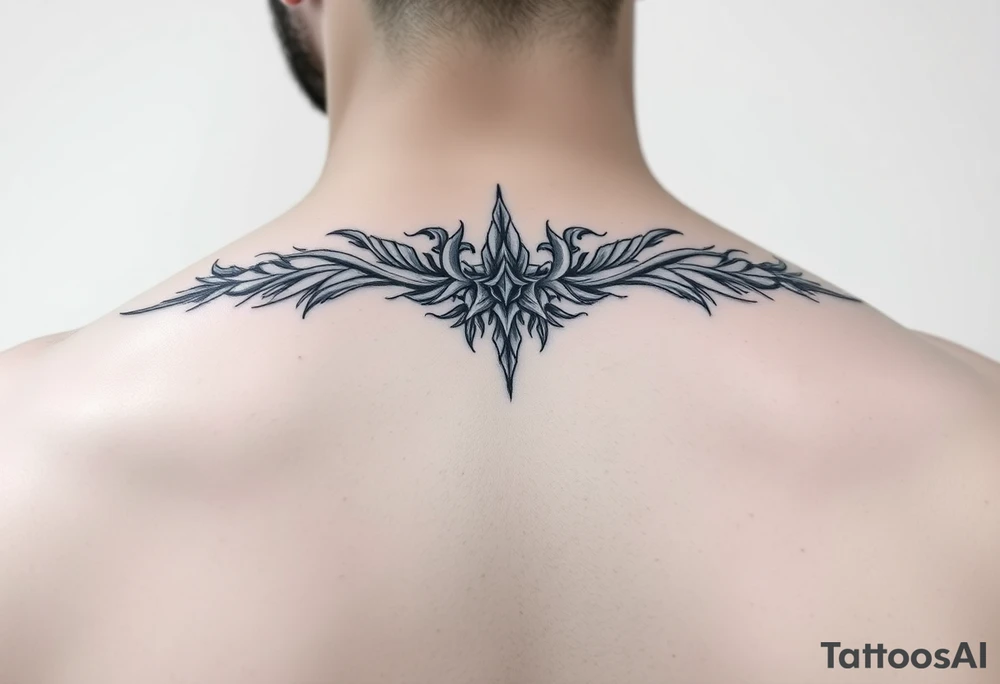 Ornamental thin line shoulder tattoo idea