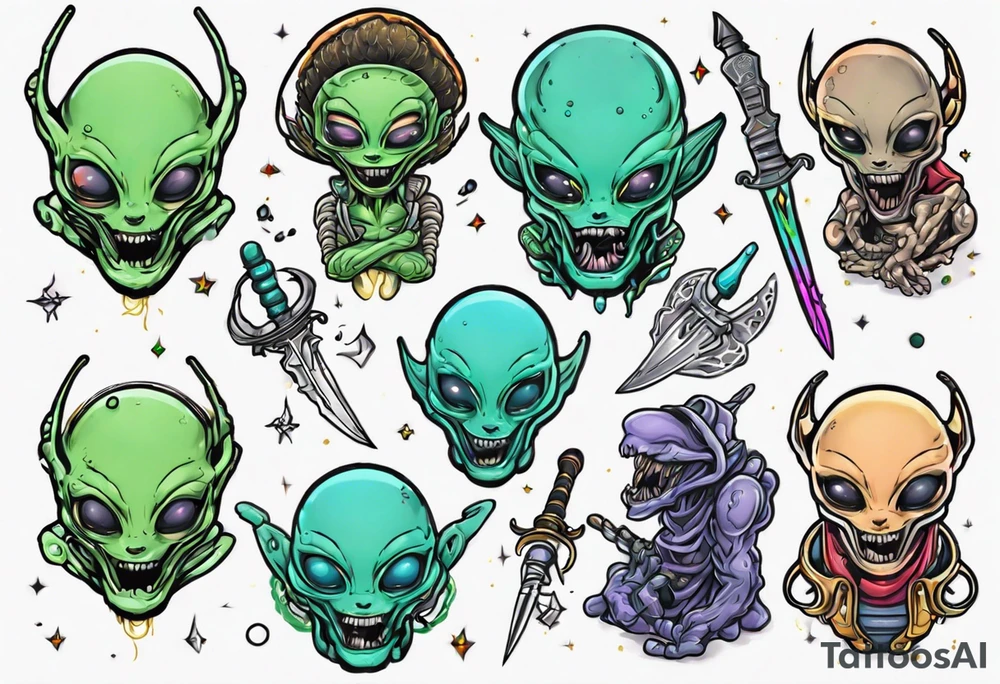 Alien with a sword tattoo idea