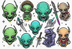 Alien with a sword tattoo idea