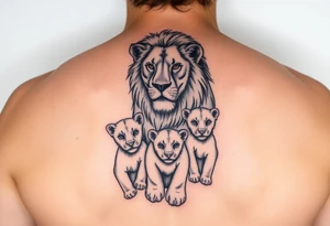 Male lion with 5 cubs tattoo idea