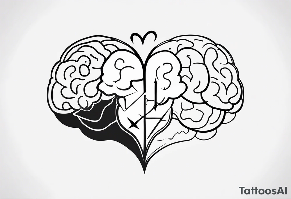Picture of a heart and brain with an arrow pointing down tattoo idea