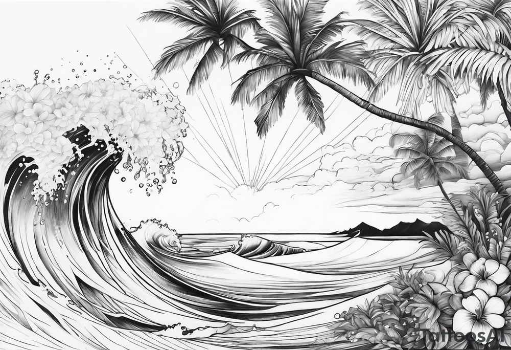 wave,, flower, palm tattoo idea
