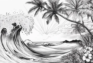 wave,, flower, palm tattoo idea