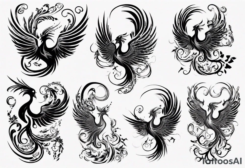 Phoenix in swirls tattoo idea