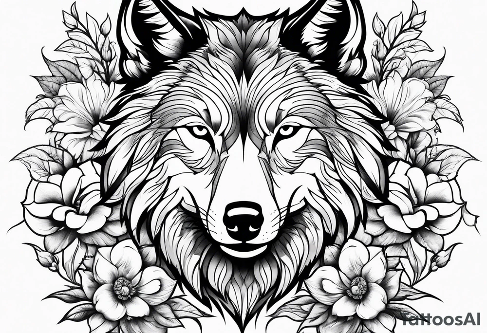 Wolf with flowers tattoo idea