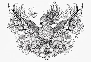 Phoenix with flowers but feminine not too realistic tattoo idea