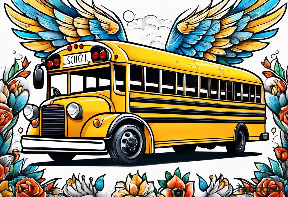 school bus with wings tattoo idea