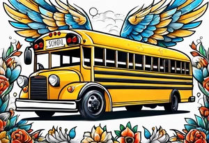 school bus with wings tattoo idea