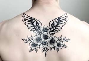 angel wing mental health warrior flowers tattoo idea