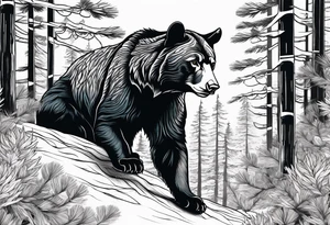 Pine forest black bear puma tattoo idea