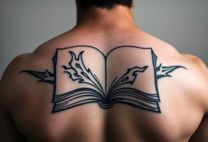 artistic open book that looks more like a tribal tattoo than a book tattoo idea