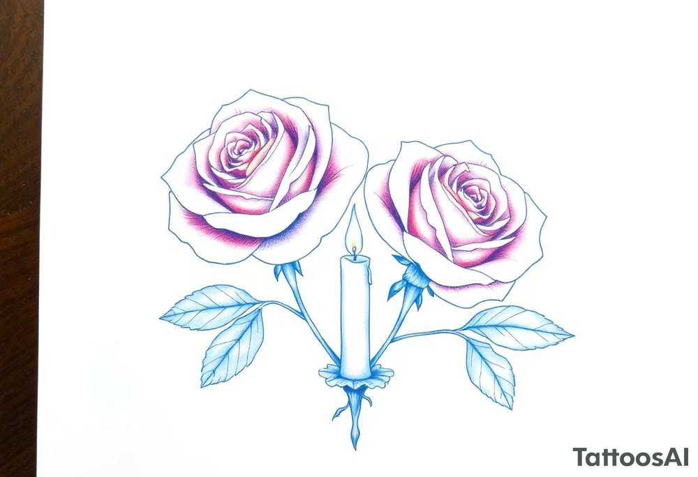 Two roses, two short candles, blue tattoo idea